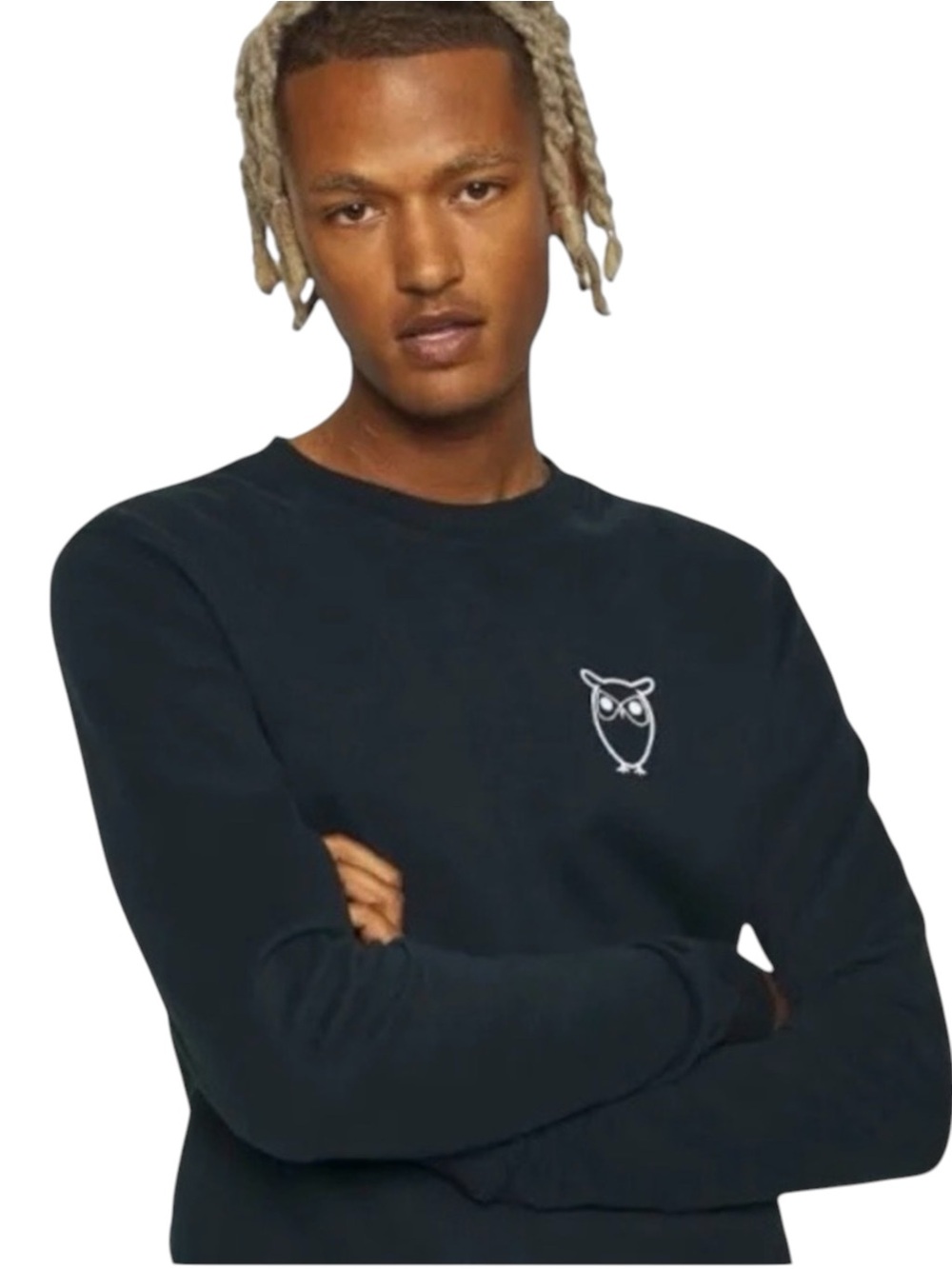 Knowledge Cotton Apparel Navy Owl Crew Neck Organic Cotton Sweatshirt (L)